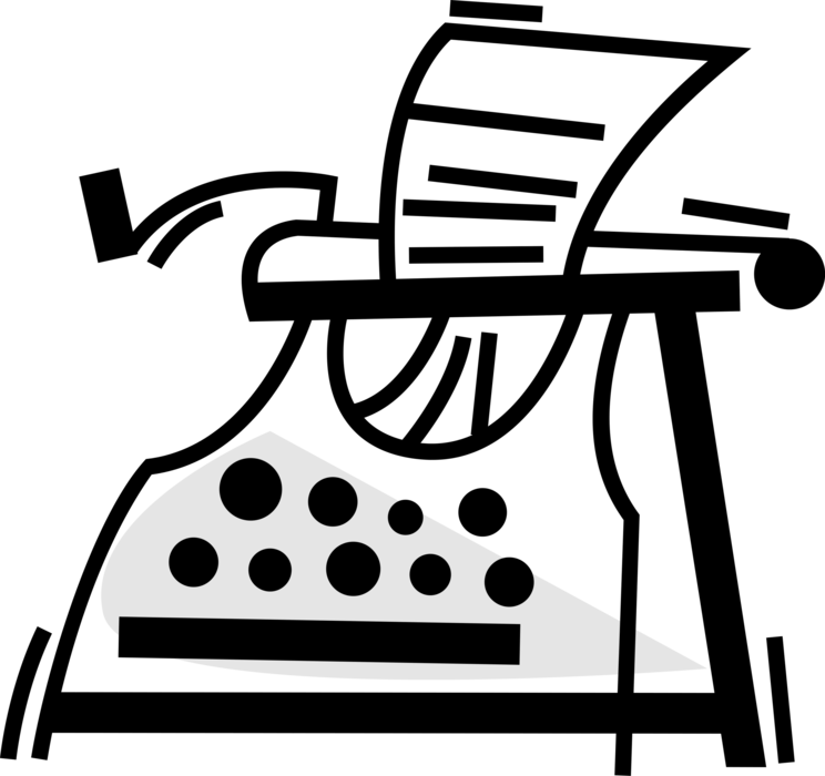 Vector Illustration of Typewriter Mechanical Machine for Writing Characters as in Movable Type Letterpress Printing