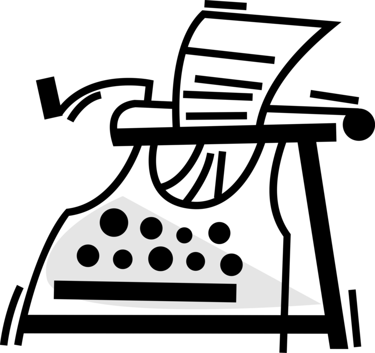 Vector Illustration of Typewriter Mechanical Machine for Writing Characters as in Movable Type Letterpress Printing