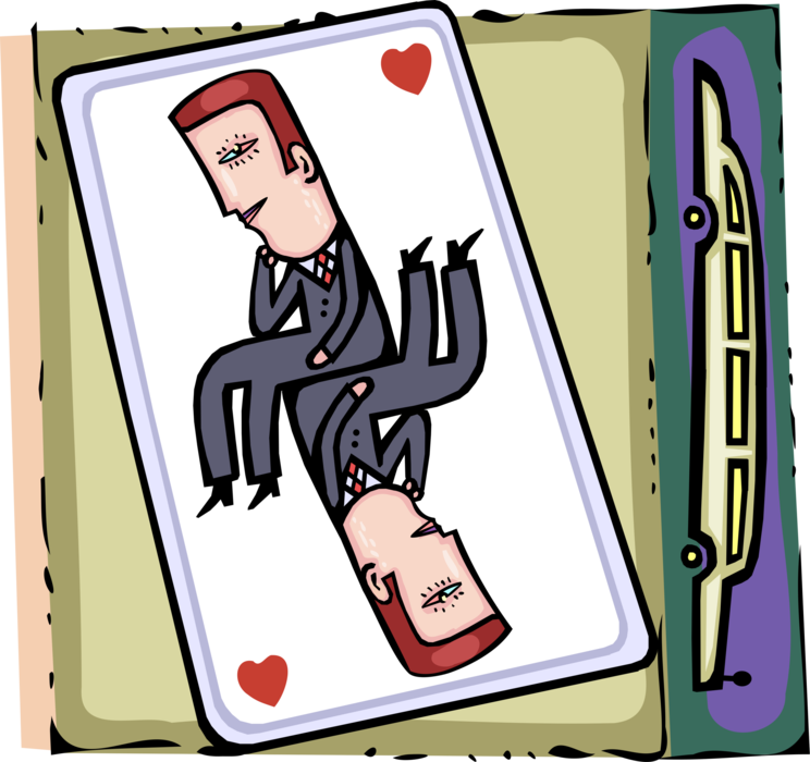 Vector Illustration of Contemplating Businessmen Gamble on Winning and Success with Playing Card