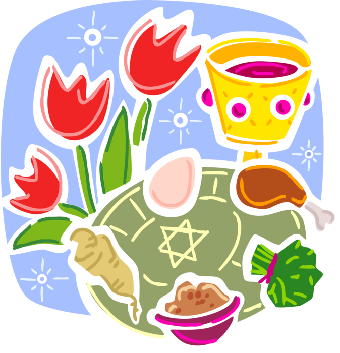 Vector Illustration of Jewish Passover Feast of Salvation with Wine, Food and Tulip Flowers
