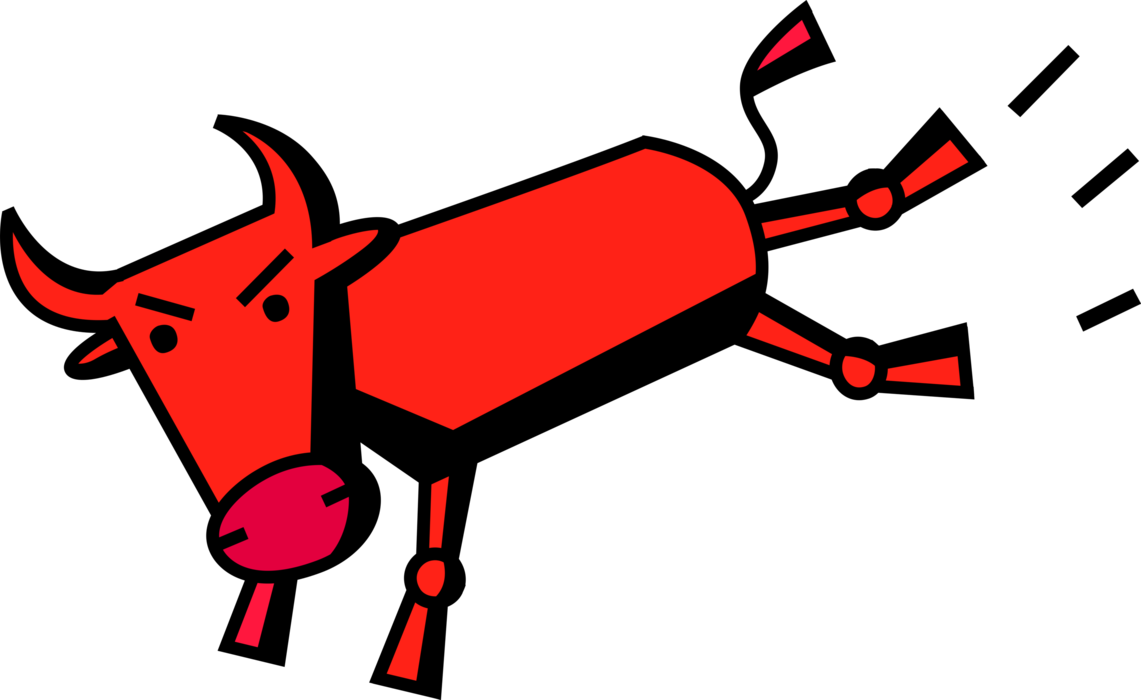 Vector Illustration of Financial Investment and Stock Market Wild Bull Bucking Rear Legs