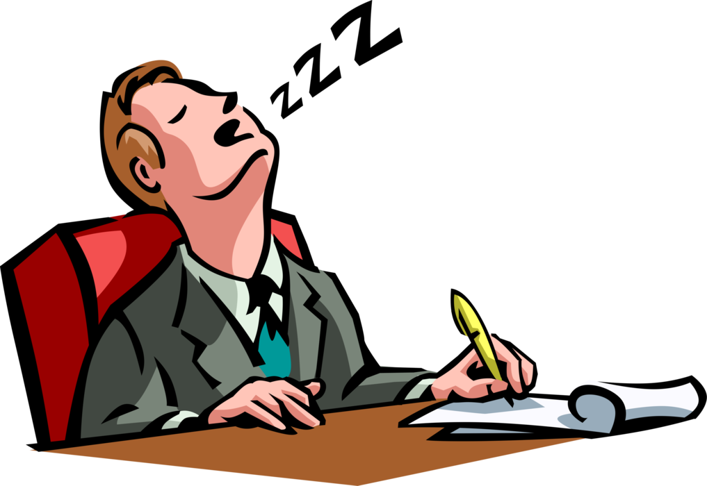 Vector Illustration of Exhausted Businessman Falls Asleep and Catches Some Z's Sleeping at Office Desk