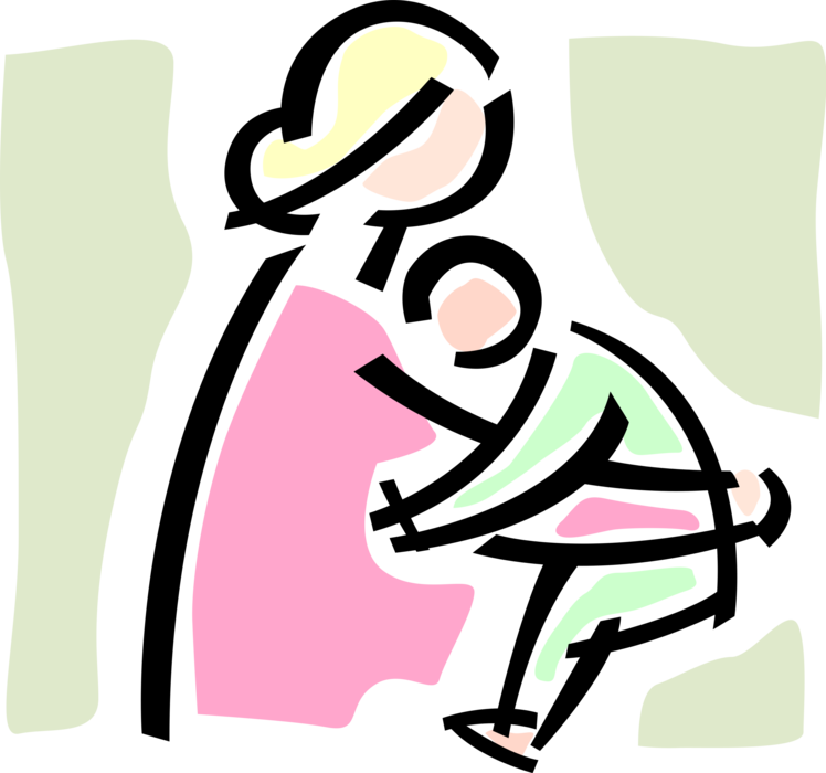 Vector Illustration of Nurturing Mother Affectionately Holds Infant Baby in Arms