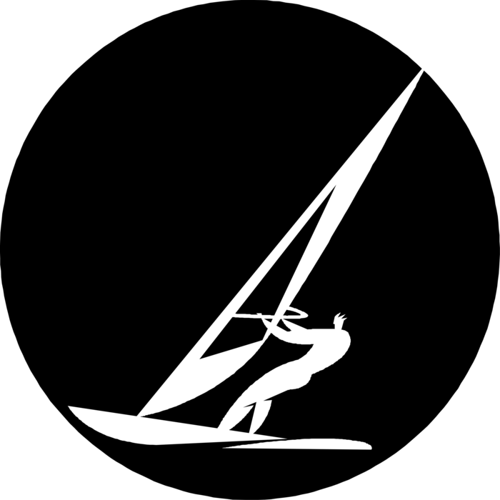 Vector Illustration of Windsurfer on Sailboard Windsurfing on Water