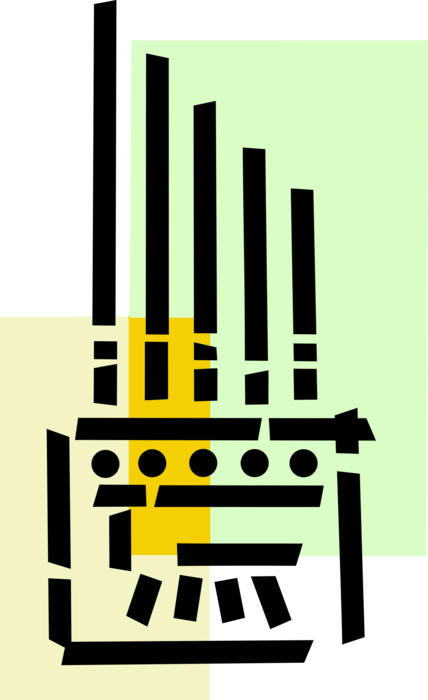 Vector Illustration of Christian Religion Church Pipe Organ Driving Pressurized Air Wind Through Organ Pipes