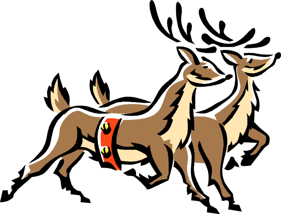 Vector Illustration of Festive Season Christmas Reindeer Animals with Festive Bells