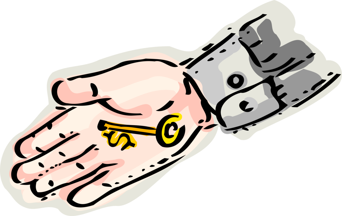 Vector Illustration of Hand Holds Financial Key to Success in Palm of Hand