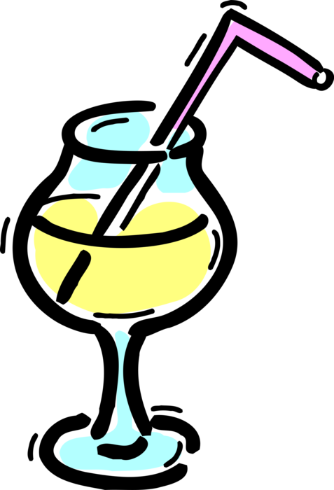 Vector Illustration of Alcohol Beverage Cocktail Drink with Drinking Straw