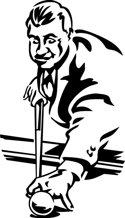Vector Illustration of Sport of Billiards Pool Player with Cue Stick and Ball