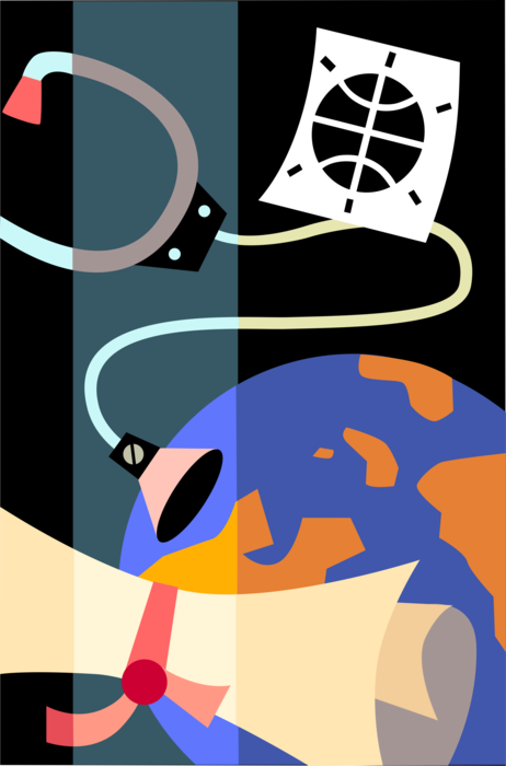Vector Illustration of Checking the Heartbeat of Planet Earth with Stethoscope and Clean Bill of Health