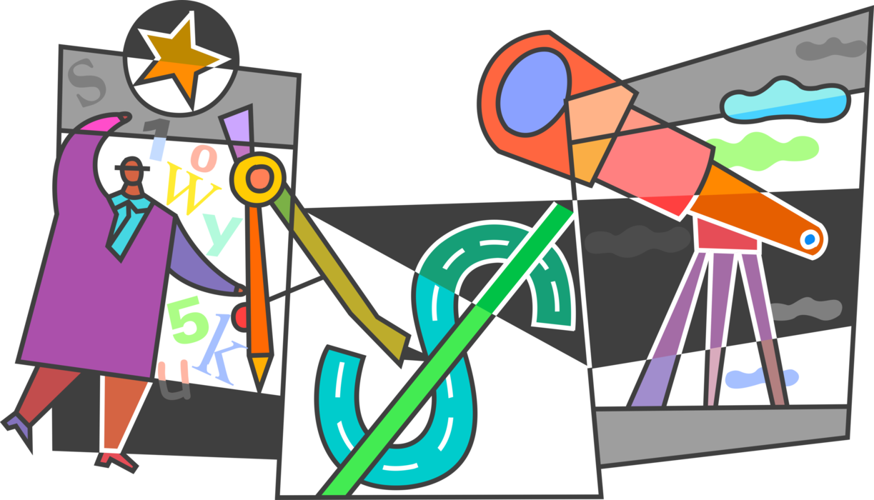 Vector Illustration of Forecasting Economic Financial Growth with Telescope and Geometry Compass