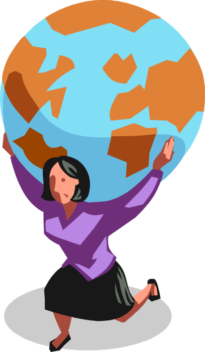 Vector Illustration of Businesswoman Greek Mythology Atlas Carries the Weight of the World on Shoulders