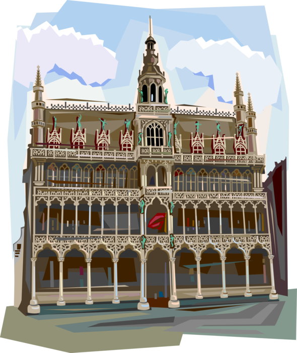Vector Illustration of The Town Hall of the City of Brussels, Hotel De Ville, Belgium