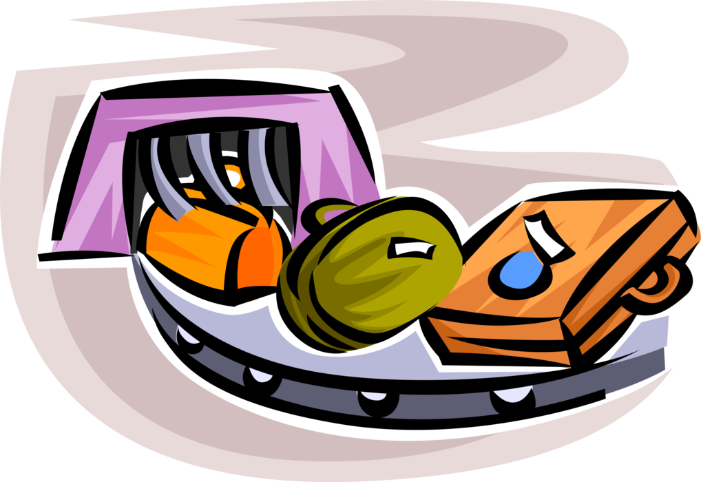 Vector Illustration of Travel Luggage Suitcases on Airport Baggage Conveyor Belt