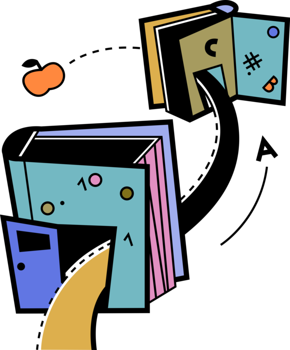 Vector Illustration of Navigating Educational Pathway through Textbook Books to Achieve Apple Symbol of Knowledge