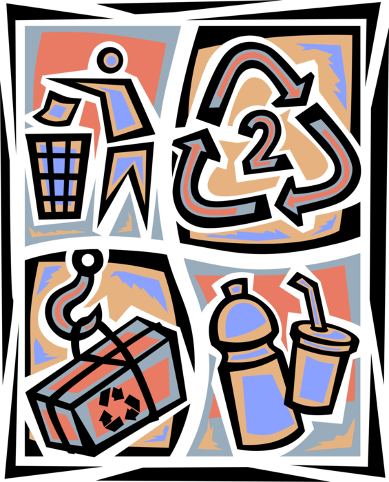 Vector Illustration of Clean Environment Responsibility Recycling Converts Waste Materials into Reusable Objects
