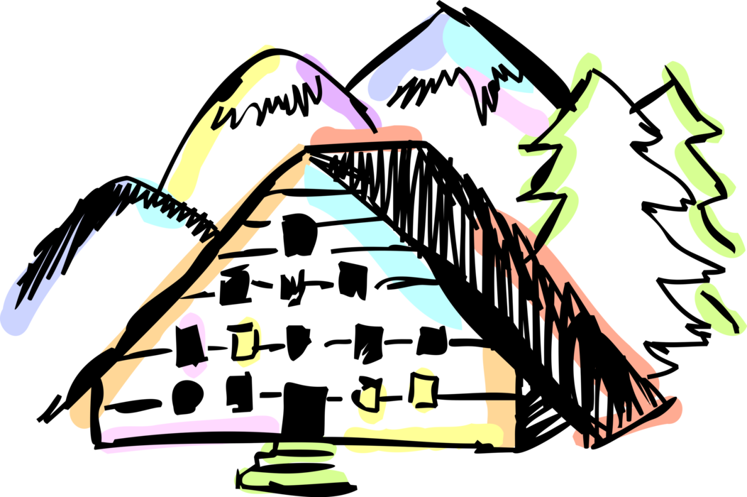 Vector Illustration of Swiss Chalet Hotel Provides Paid Lodging Accommodation in Alps Mountain Wilderness, Switzerland