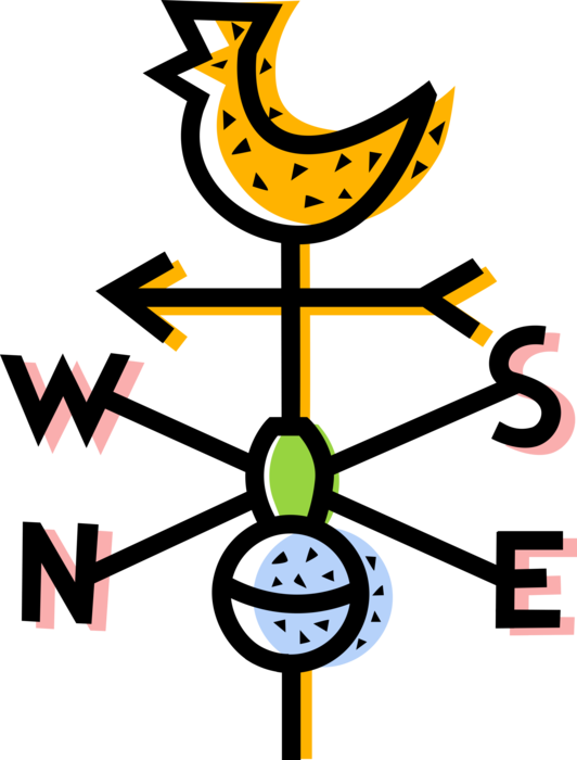 Vector Illustration of Weather Vane or Weathercock Wind Direction Indicator