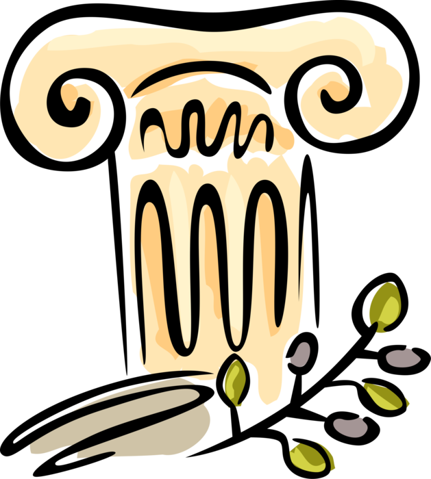 Vector Illustration of Ancient Classic Greek Architecture Ionic Order Column with Capital Volutes and Olive Branch