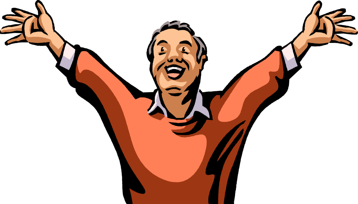 Vector Illustration of Just Happy to Still Be Alive Senior Citizen Raises Arms to Celebrate
