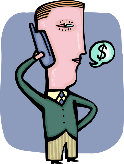 Vector Illustration of Businessman Discussed Financial Information on Mobile Cell Phone Telephone
