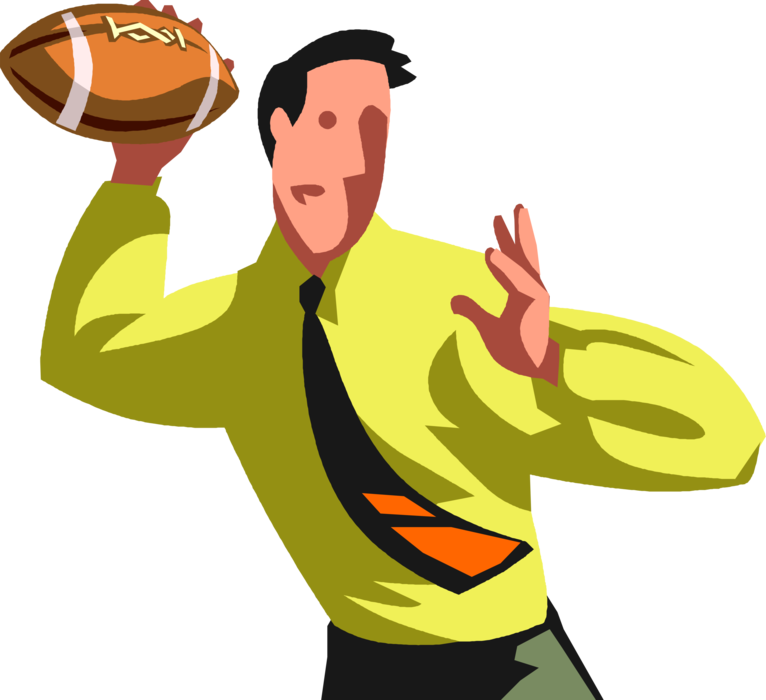 Vector Illustration of Businessman Quarterback Throws Football Pass During Game
