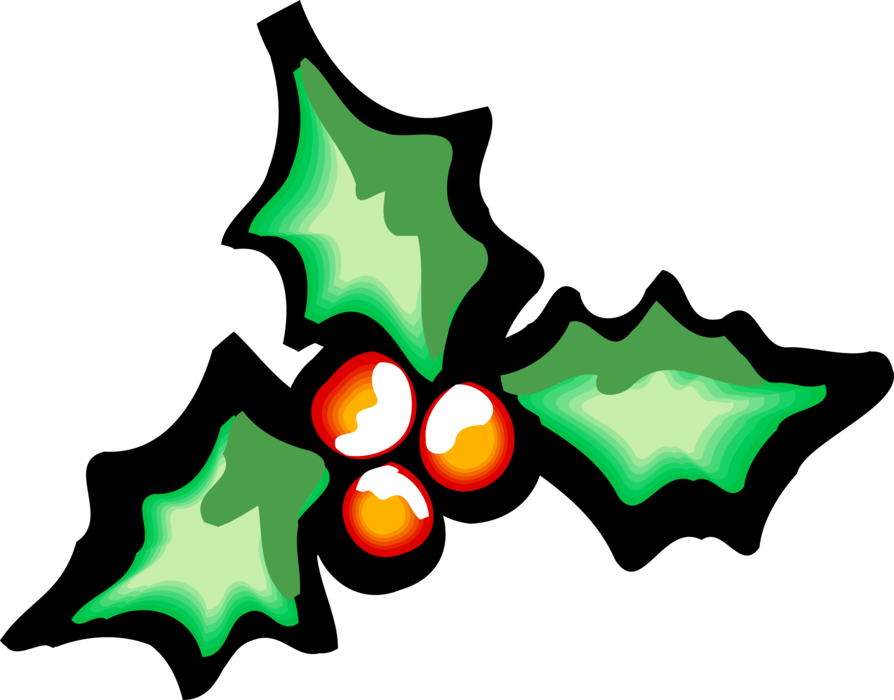 Vector Illustration of Traditional Christmas Holly Decoration