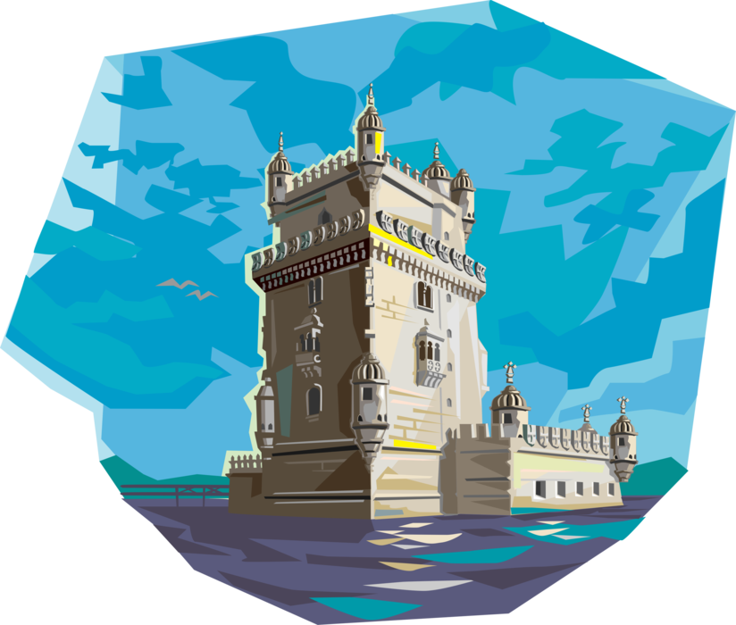 Vector Illustration of Belém Fortified Tower of St Vincent UNESCO World Heritage Site, Portugal 