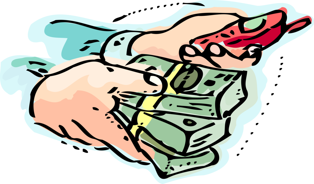 Vector Illustration of Hands Offer Payment Cash Money Dollars in Exchange for Mobile Cell Phone Technology