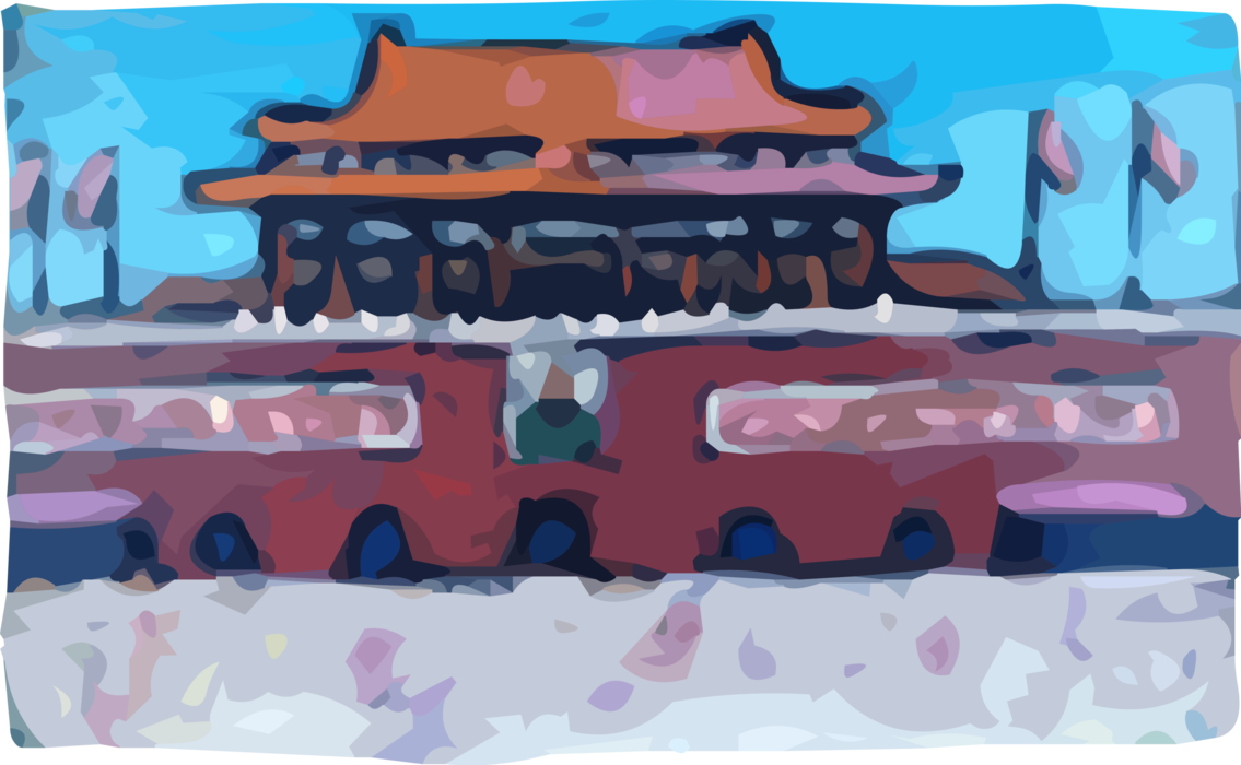 Vector Illustration of Forbidden City, Chinese Imperial Palace in Beijing, China