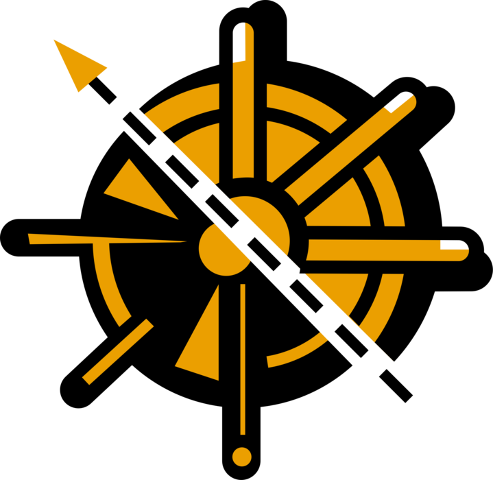 Vector Illustration of Ship's Helm Wheel or Boat's Wheel Steers Ship and Changes Vessel's Course