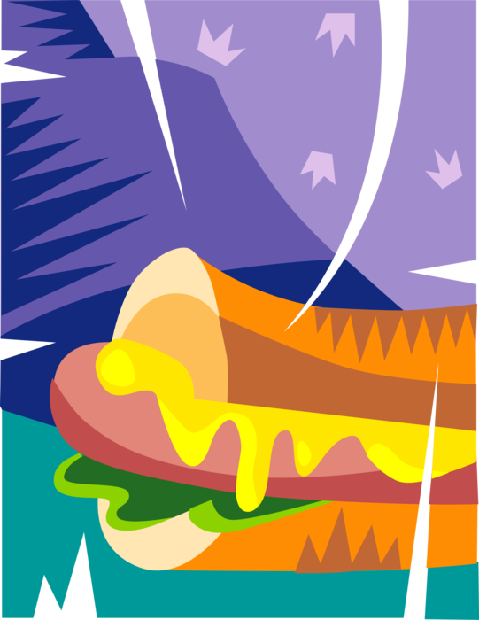 Vector Illustration of Cooked Hot Dog or Hotdog Frankfurter Sausage Street Food on Bun with Mustard and Relish