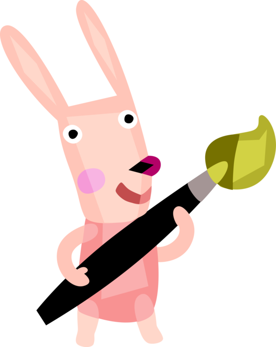 Vector Illustration of Easter Bunny and Paintbrush Celebrate Resurrection of Jesus Christ
