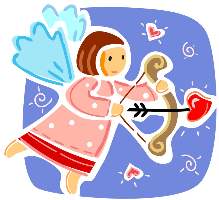 Vector Illustration of Cupid God of Desire and Erotic Love with Archery Bow and Arrow