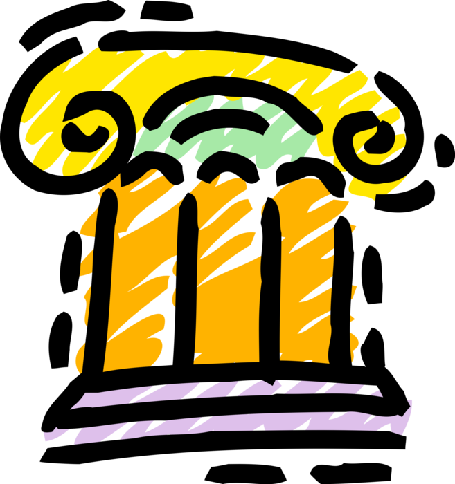 Vector Illustration of Ancient Classic Greek Architecture Ionic Order Column Pedestal with Capital Volutes