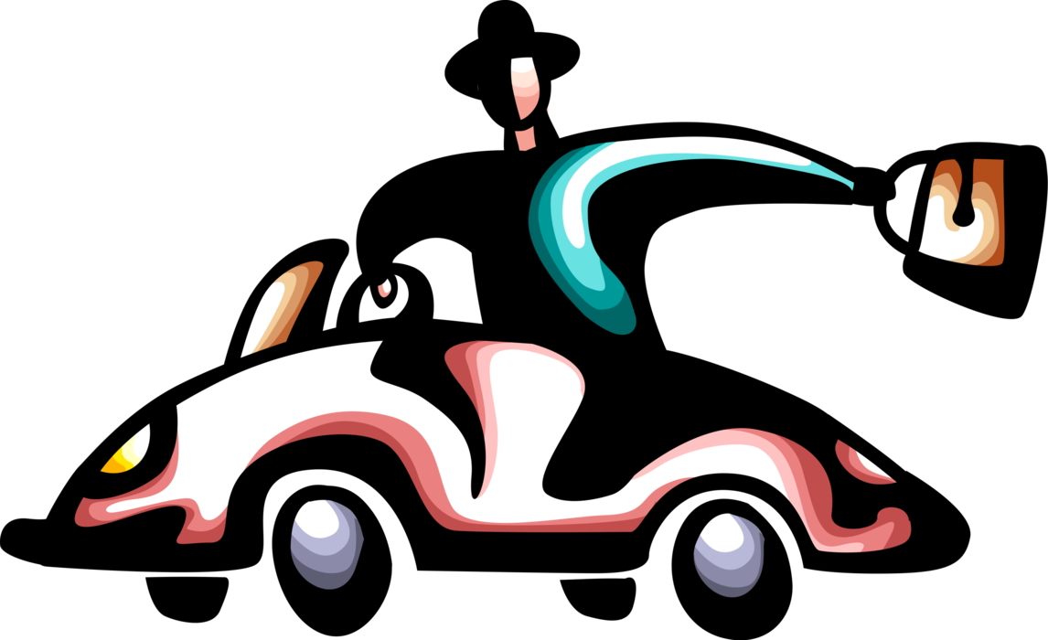 Vector Illustration of Motorist Driver Businessman Rides Family Automobile Motor Vehicle Car to Work