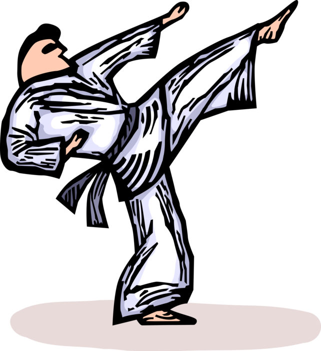 Vector Illustration of Self-Defense Martial Artist Executes Taekwondo Karate Side Kick