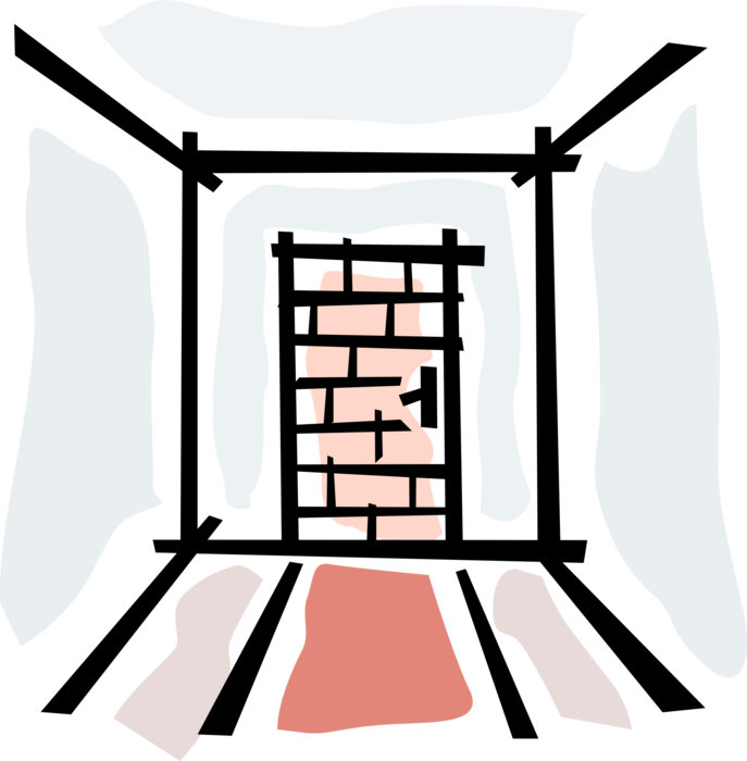 Vector Illustration of Bricked In Doorway Entrance Door with Masonry Bricks