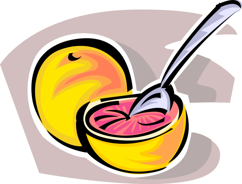 Vector Illustration of Sliced Grapefruit Fruit for Breakfast with Spoon