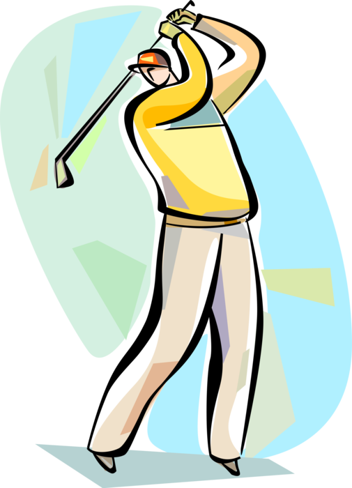 Vector Illustration of Sport of Golf Golfer Swings Golf Club During Round of Golf