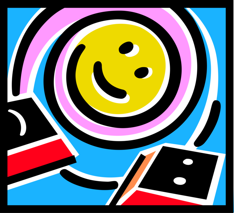 Vector Illustration of Computer Keyboard Keys and Smilie Happy Face with Spiral Sacred Symbol of Evolving Life Journey 