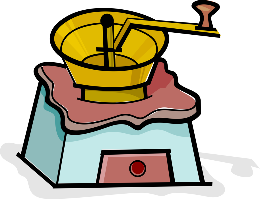 Vector Illustration of Manual Burr-Mill Kitchen Coffee Grinder Facilitates the Brewing Process