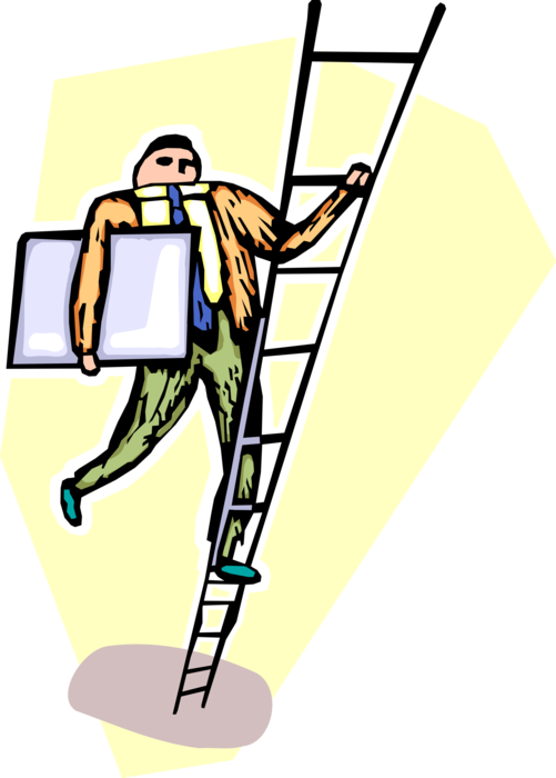 Vector Illustration of Businessman Climbs Ladder of Business Success