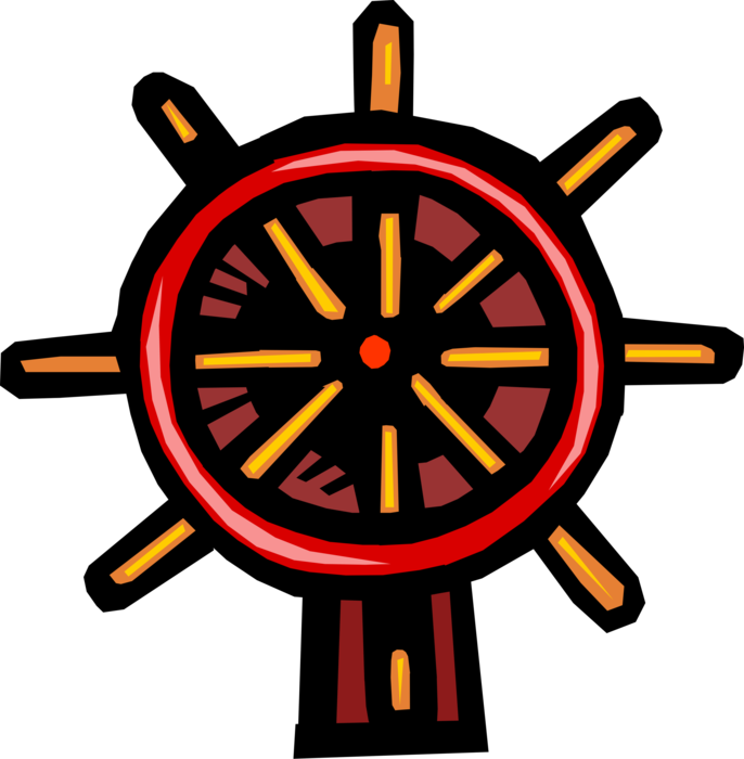 Vector Illustration of Ship's Helm Wheel or Boat's Wheel Steers Ship and Changes Vessel's Course