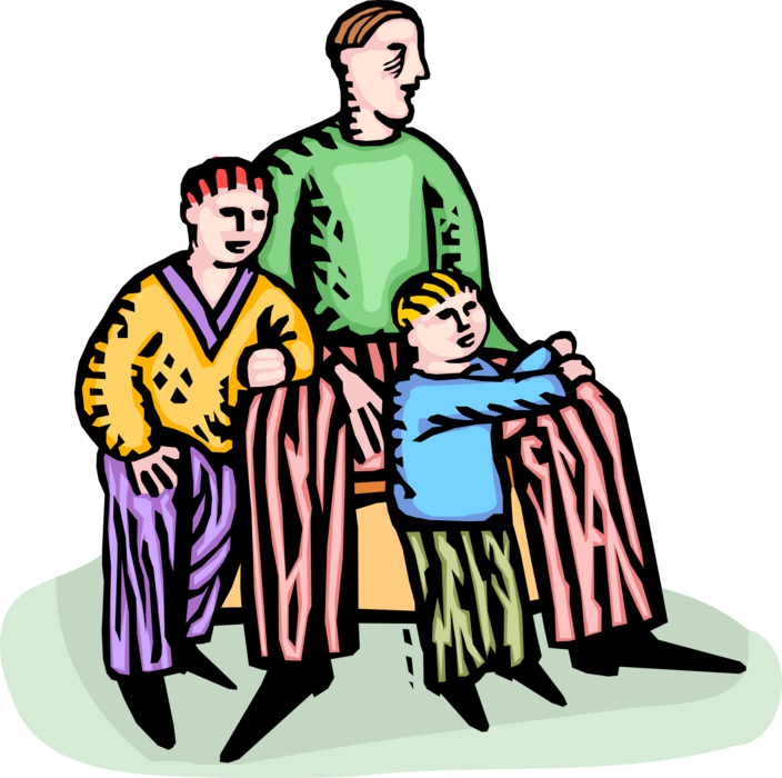 Vector Illustration of Father Sits with Children for Family Photo