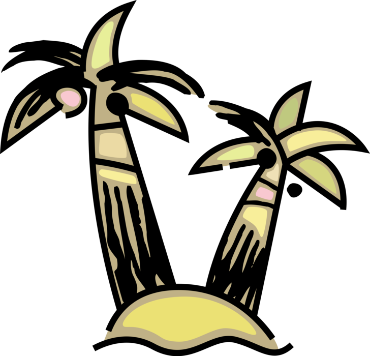 Vector Illustration of Deserted Island with Palm Trees