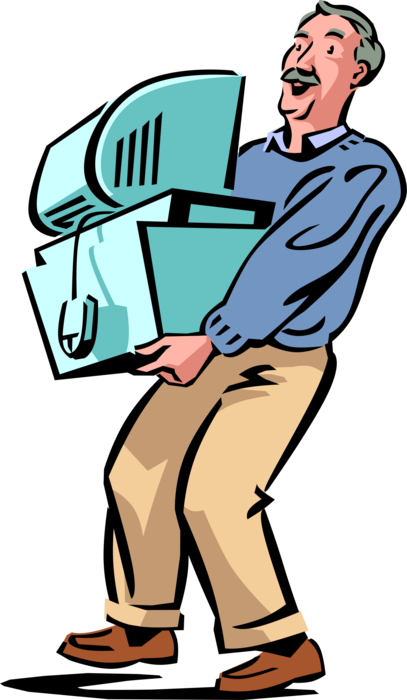 Vector Illustration of Retired Elderly Senior Citizen Recycles Old Technology Personal Computer