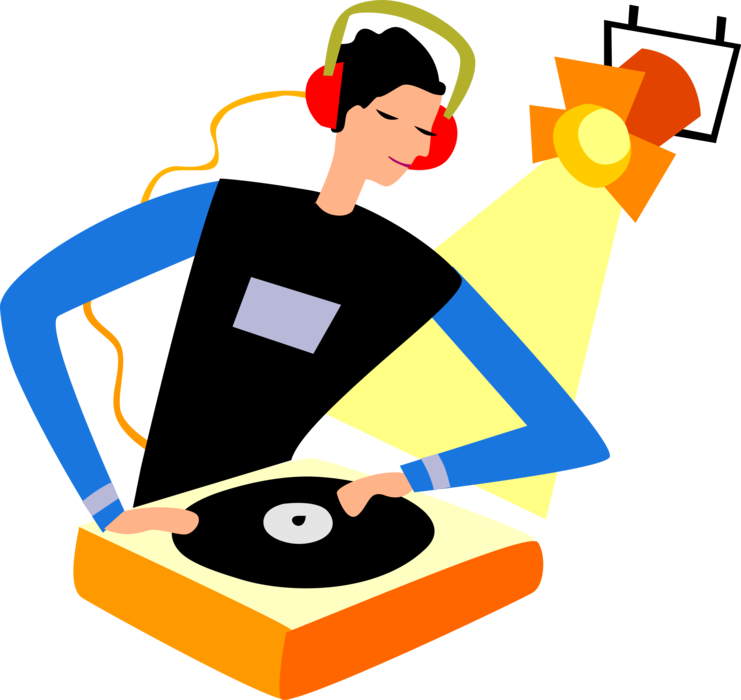 Vector Illustration of Nightclub DJ Disc Jockeys Spins Record Turntable Audio Entertainment Stereo System