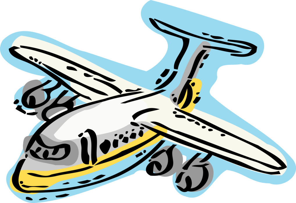 Vector Illustration of Commercial Airline Passenger Jet Aircraft Airplane Descends for Landing at Airport