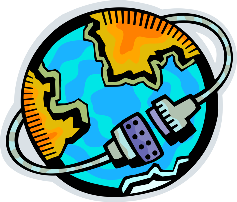 Vector Illustration of Global Telecommunications Networks with Computer Cable